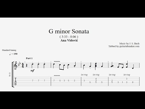 Ana Vidović - G minor Sonata - classical guitar tabs (PDF + Guitar Pro)