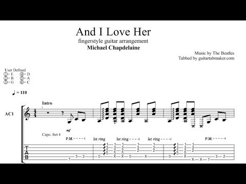 And I Love Her TAB (Michael Chapdelaine) - fingerstyle guitar tab (PDF + Guitar Pro)