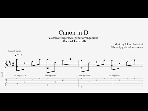Canon In D TAB - fingerstyle classical guitar tabs (PDF + Guitar Pro)