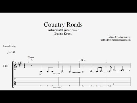 Country Roads TAB - guitar instrumental tabs (PDF + Guitar Pro)