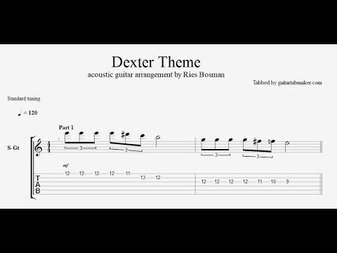 Dexter theme TAB - acoustic fingerstyle guitar tab (PDF + Guitar Pro)
