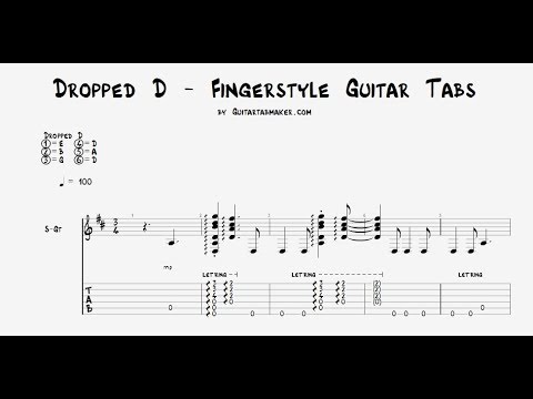 Dropped D tuning fingerstyle guitar tabs (PDF + Guitar Pro)