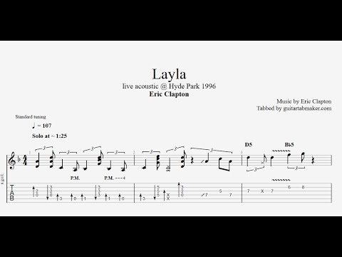 Eric Clapton - Layla acoustic solo TAB - live at Hyde Park 1996 (Guitar Pro)