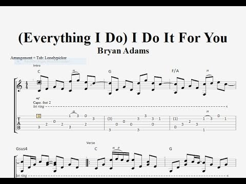 [Free Tab] (Everything I Do) I Do It For You - Bryan Adams - fingerstyle guitar