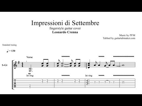Impressioni di Settembre TAB - acoustic fingerstyle guitar tab (PDF + Guitar Pro)