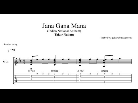 Jana Gana Mana TAB - the Indian National Anthem fingerstyle classical guitar tab - PDF