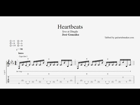José Gonzalez - Heartbeats TAB (live) - relaxing guitar tabs (PDF + Guitar Pro)