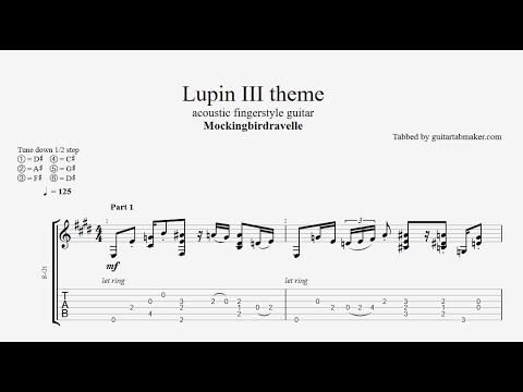 Lupin the third theme TAB - fingerstyle guitar tabs (PDF + Guitar Pro)