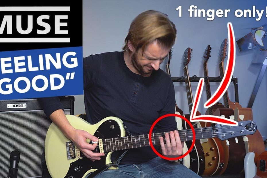 MUSE "Feeling Good" Guitar Lesson Tutorial // DROP D - 1 finger only!