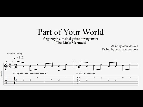 Part of Your World TAB - fingerstyle classical guitar tabs (PDF + Guitar Pro)