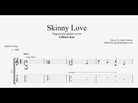 Skinny Love TAB - acoustic fingerstyle guitar tabs (PDF + Guitar Pro)