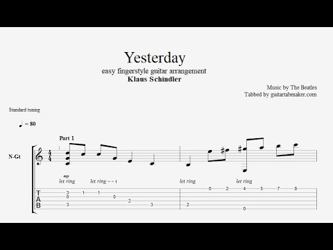 Yesterday TAB - easy fingerstyle guitar tabs (PDF + Guitar Pro)