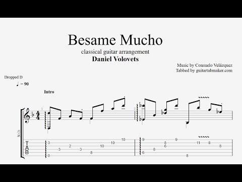 Besame Mucho TAB - fingerstyle classical guitar tabs (PDF + Guitar Pro)