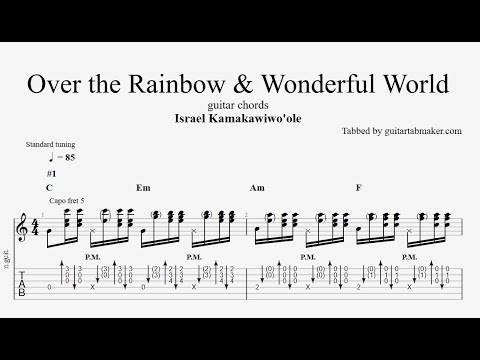IZ - Over the Rainbow & Wonderful World TAB - acoustic guitar chords (PDF + Guitar Pro)